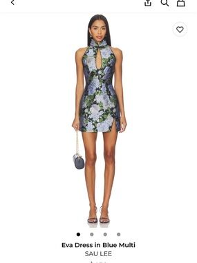 Sau Lee Eva Floral Halter Mini Dress in Blue Multi